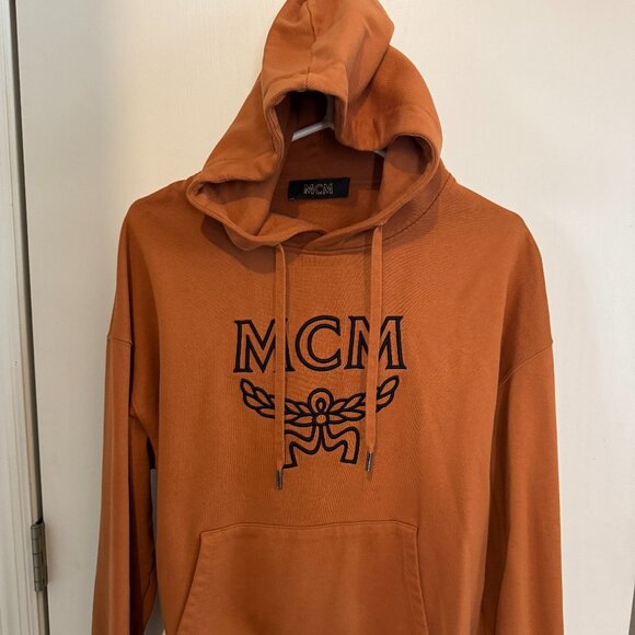 MCM Men's Classic Logo Cognac/Black Cotton Hoodie/Sweatshirt Size S